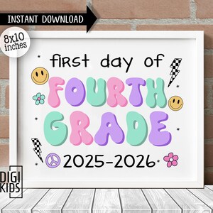 First day of 4th grade sign - First Day of School Sign 2025 - Printable 4th grade groovy Sign - Digital Instant Download