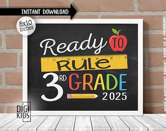First day of 3rd grade sign 2025 - 1st day of school sign - Ready to rule 3rd grade - Back to school printable - instant download