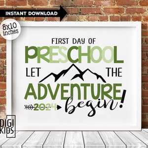 Primer día de preescolar Sign 2024 - Primer día de clases - Preescolar deja que la aventura comience a firmar - descarga instantánea de regreso a la escuela