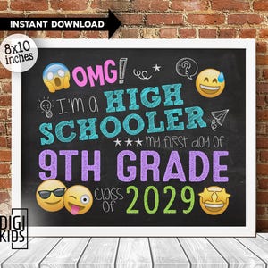 1st day of High School Sign 2025 - First Day of Freshman year - Class of 2029 Chalkboard - 1st day of 9th grade back to school photo prop image 1