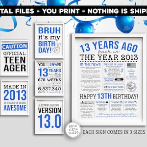 13th birthday printable signs - 13th birthday party decorations - BRUH it's my birthday chalkboard photo props - DIY instant download files