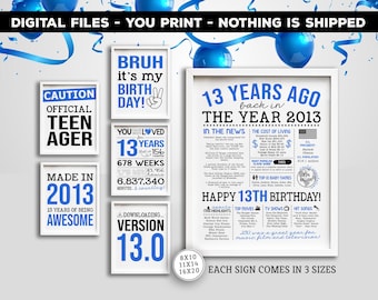 13th birthday printable signs - 13th birthday party decorations - BRUH it's my birthday chalkboard photo props - DIY instant download files