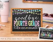 Last day of 4th grade sign - Last day of school sign 2026 - bye bye fourth grade sign - goodbye 4th grade sign printable - chalkboard