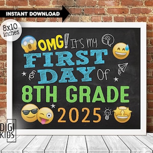 1st day of 8th grade sign - first day of 8th grade printable 2025 - 1st day of school chalkboard photo prop - instant download