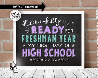 Letrero del primer día de secundaria 2025 - Letrero del primer día de noveno grado - Pizarra de regreso a clases para estudiantes de primer año - Póster imprimible de descarga instantánea