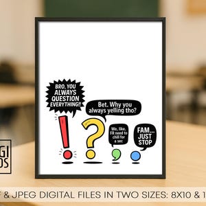 Gen Z Slang Grammar Rules Poster: Funny Printable Punctuation Sign for Teachers - instant download