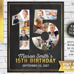 15th birthday boy decorations - 15th birthday photo collage - 15th birthday party sign - last minute gift idea - 2007 Printable Party Decor