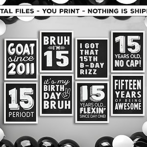 15th birthday printable signs - 15th birthday party decorations - BRUH it's my birthday chalkboard photo props - DIY instant download files