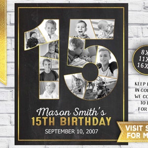 15th birthday boy decorations - 15th birthday photo collage - 15th birthday party sign - last minute gift idea - 2007 Printable Party Decor
