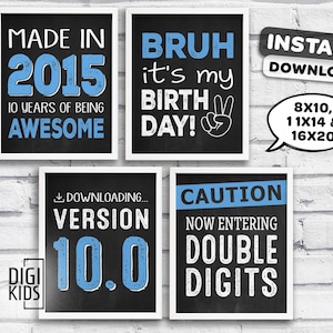 10th birthday party decorations - 10th birthday printable signs - BRUH it&#39;s my birthday chalkboard photo props - DIY instant download files