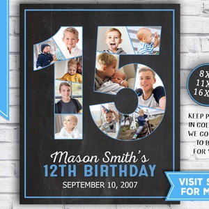 15th birthday boy decorations - 15th birthday photo collage - 15th birthday sign - last minute gift idea - 2007 Printable Party Decor