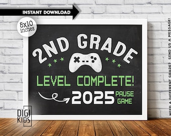Last day of 2nd grade Sign 2025 - Last day of school sign - Second grade gamer chalkboard - PRINTABLE instant download