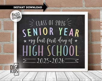 Letrero del primer día del último año de secundaria - último primer día de secundaria 2025-2026 - Letrero del primer día de clases de último año - Letrero de la clase de último año de 2026