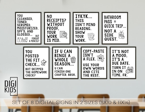 Middle School Classroom decor Bundle: 8 funny Printable Gen Z Slang Rules & Expectations posters