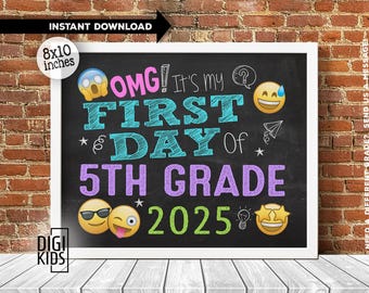 1st day of 5th grade sign - first day of 5th grade printable 2025 - 1st day of school chalkboard photo prop - instant download