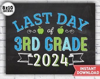 Last day of 3rd grade sign - Last day of school sign 2024 - 3rd grade sign green apples - goodbye 3rd grade printable - Instant download