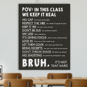 Classroom Rules Poster Print– Gen Z class rules - Middle & High School Classroom Decor - Class Expectations Slang - Chalkboard Printable