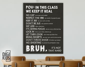 Classroom Rules Poster Print– Gen Z class rules - Middle & High School Classroom Decor - Class Expectations Slang - Chalkboard Printable