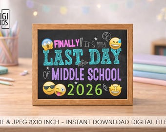 Letzter Schultag 8.Klasse Schild - EMOJI 8.Klasse Schild 2026 - EMOJI 8.Klasse Schild - Mittelschule zum Ausdrucken - Sofortiger Download DIY