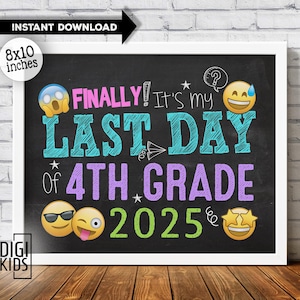 Last day of 4th grade sign - Last day of school sign 2025 - EMOJI fourth grade sign - goodbye 4th grade printable - Instant download