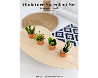 Miniature Succulent Set, miniature houseplants, modern miniatures, dollhouse accessories, miniature plants