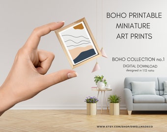 Boho Puppenhaus, Miniatur Dekor, 1:12, Puppenhaus Zubehör, Miniatur Wand Kunst, Mini Art Prints