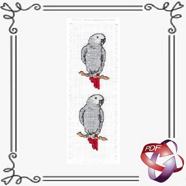 African Grey Parrot Bookmark - Cross Stitch Chart/Pattern - PDF Download