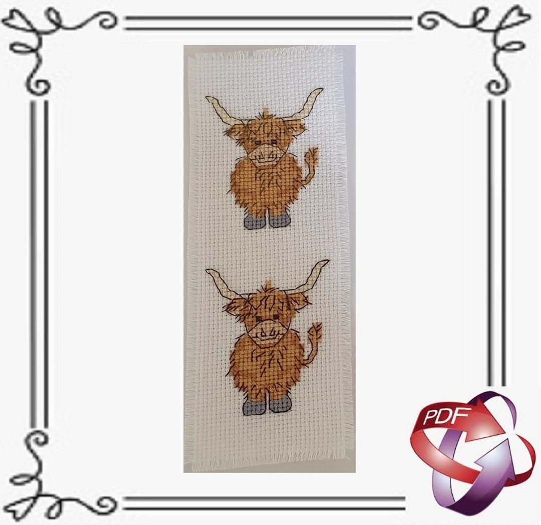 Highland Cow Bookmark Cross Stitch Chart/pattern PDF Download - Etsy
