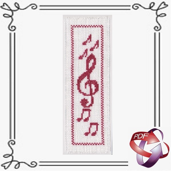 Musical Notes Bookmark - Cross Stitch Chart/Pattern - PDF Download