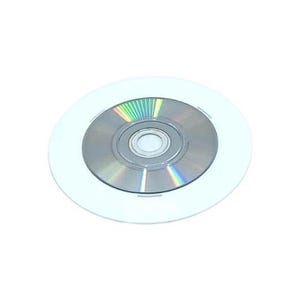May include: A white disc with a silver CD inside. The CD has a rainbow iridescent sheen.
