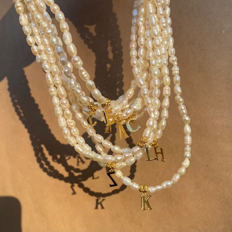 Pearl Initial Necklace Gold Plated Initial Personalised Etsy UK