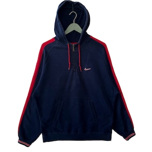 Vintage 90s Nike Half Zip Hoodie Sweatshirt/Size XL/Dark Blue Colour/Sportswear/Embroidered Logo/Long Sleeve/Pullover