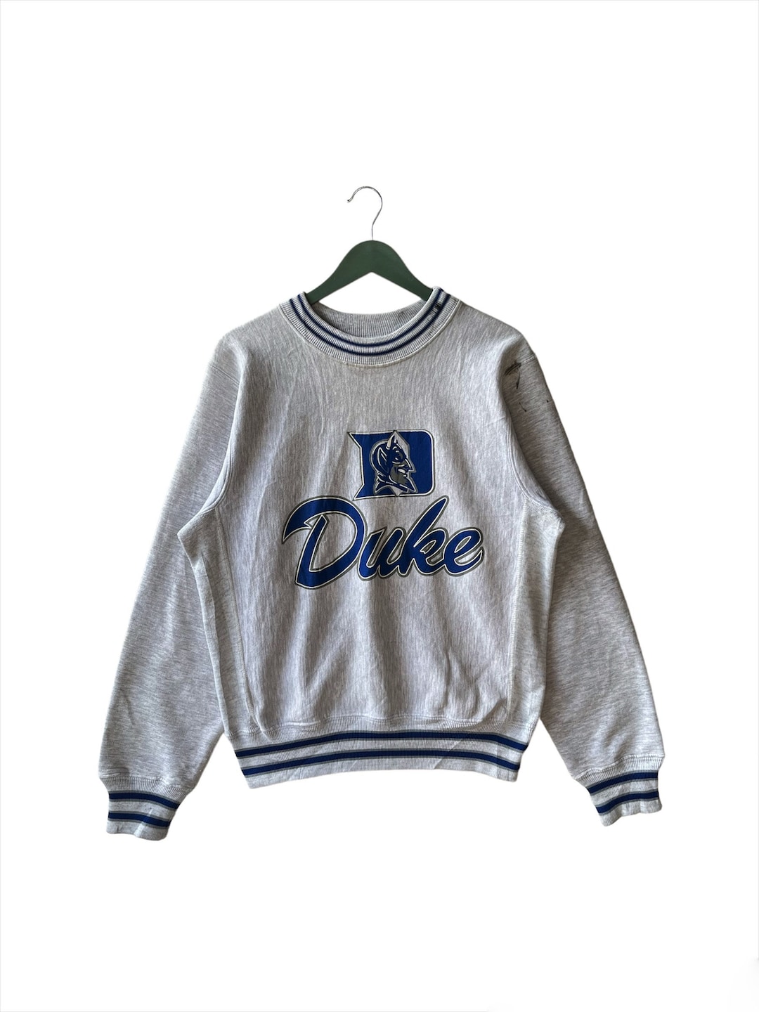Vintage 90s Blue Devil Duke Sweatshirt size M grey Colour made in Usa streetwear fashion long Sleeve Etsy