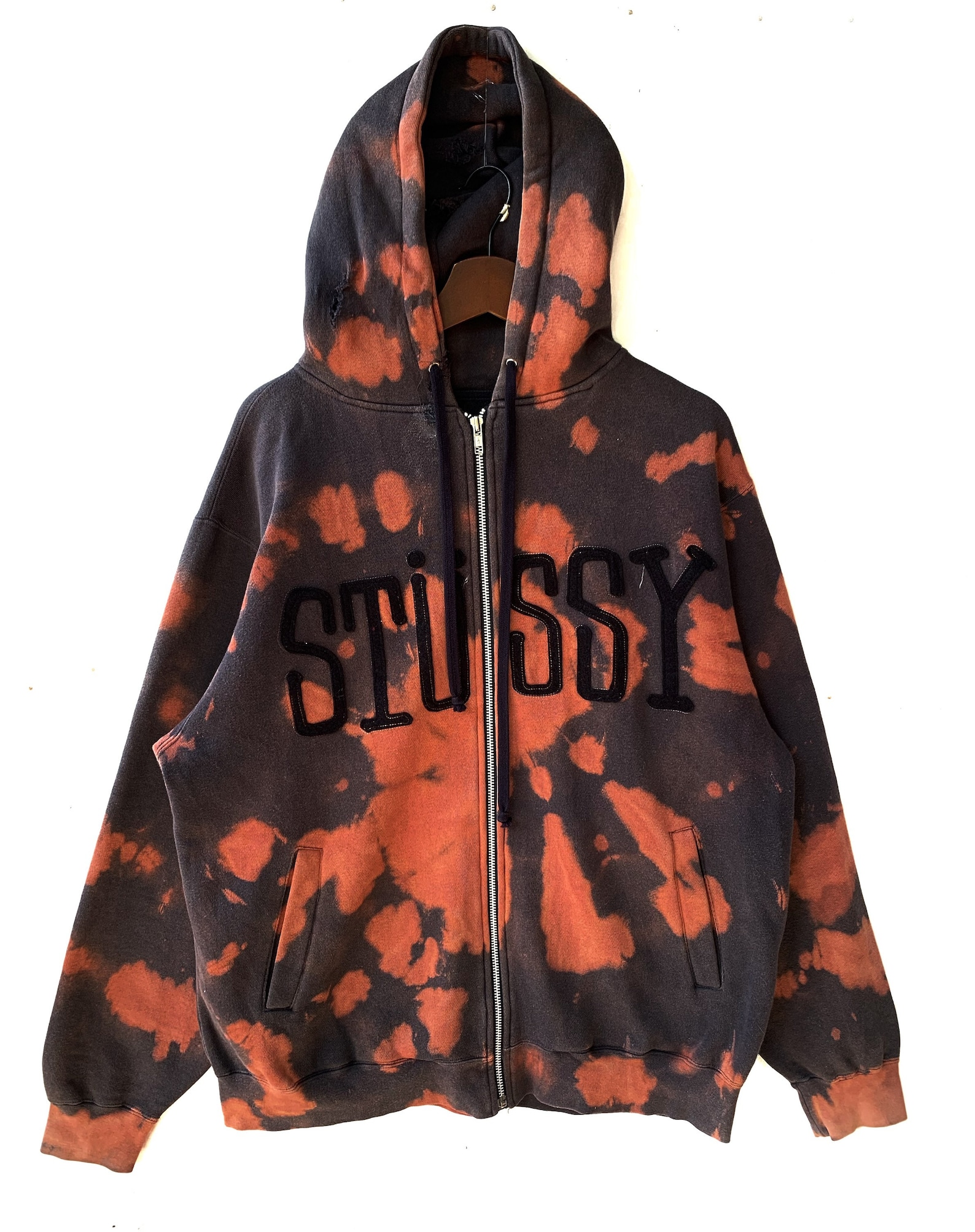 Vintage Bleach Art Stussy Sweater Hoodie/size L/hooded/2000s/full Zips