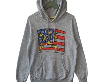 Bluza z kapturem Vintage Y2K Uniqlo Pop Art z amerykańską flagą – rozmiar L