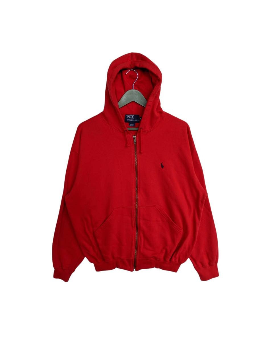 Vintage Polo Ralph Lauren Red Full Zip Hoodie - Big Logo (size L