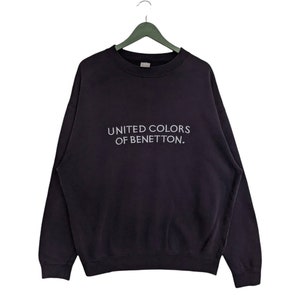 Vintage United Colors Of Benetton Embroidery Sweatshirt/Size L/Black Colour/Made in Italy/Crewneck/Long Sleeve/Pullover/Streetwear/Sportwear