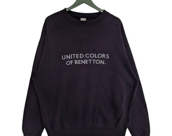 Vintage United Colors Of Benetton Embroidery Sweatshirt/Size L/Black Colour/Made in Italy/Crewneck/Long Sleeve/Pullover/Streetwear/Sportwear