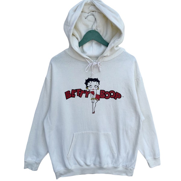 vintage Betty Boop à capuche de l'an 2000/Taille L/Couleur crème/Pull/Manches longues/Dessin animé/Disney/Streetwear/Cartoon Network