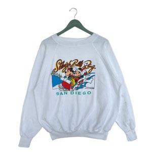 Vintage 90s Mickey&Minnie Mouse San Diego Sweatshirt/Size L/White Colour/Long Sleeve/Pullover/Crewneck/Velva Sheen/DisneyMade In Usa