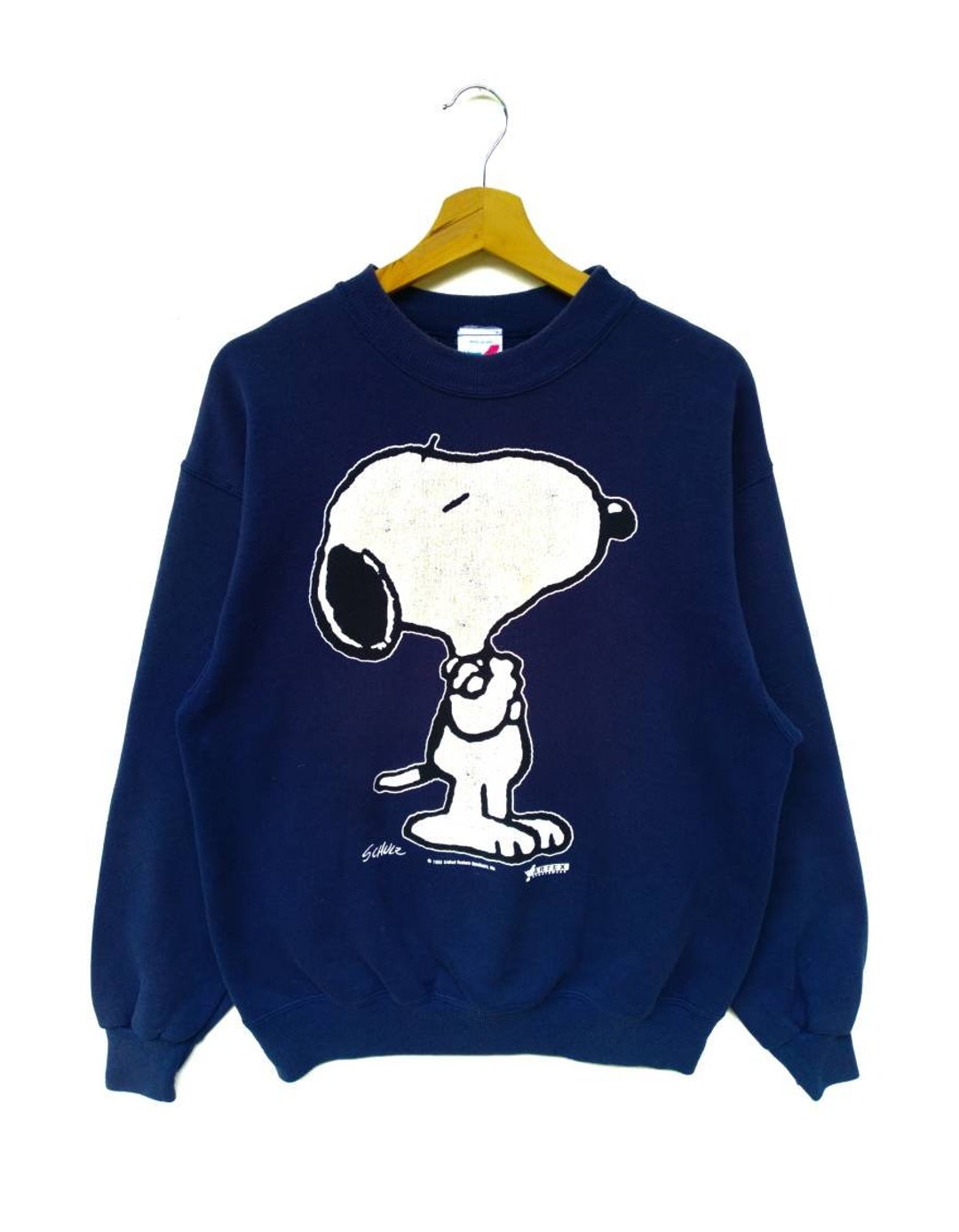 by Artex Etsy Print/made L/dark Vintage Snoopy Sportswear/size Colour/crew Sleeve/pullover/big Blue in Neck/long Sweatshirt/tag Usa/rare 90s -