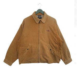 Vintage Polo Club Corduroy Jacket/Size L/Brown Yellow Colour/Full Zip/Streetwear/Denim/Long Sleeve/90s/Embroidery Logo