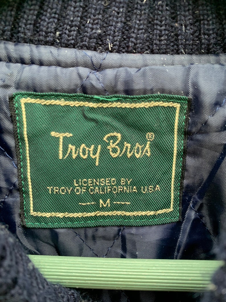 Vintage Troy Bros Wool Varsity Jacket/size M/dark Blue/snap | Etsy