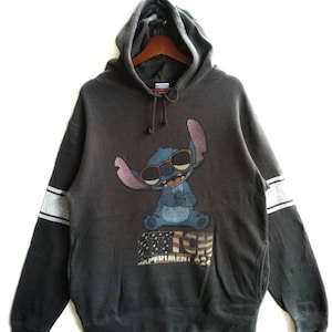 Felpa con cappuccio vintage Disney Lilo e Stitch, taglia L, colore marrone sbiadito, grande stampa, manica lunga, famoso cartone animato Disney.