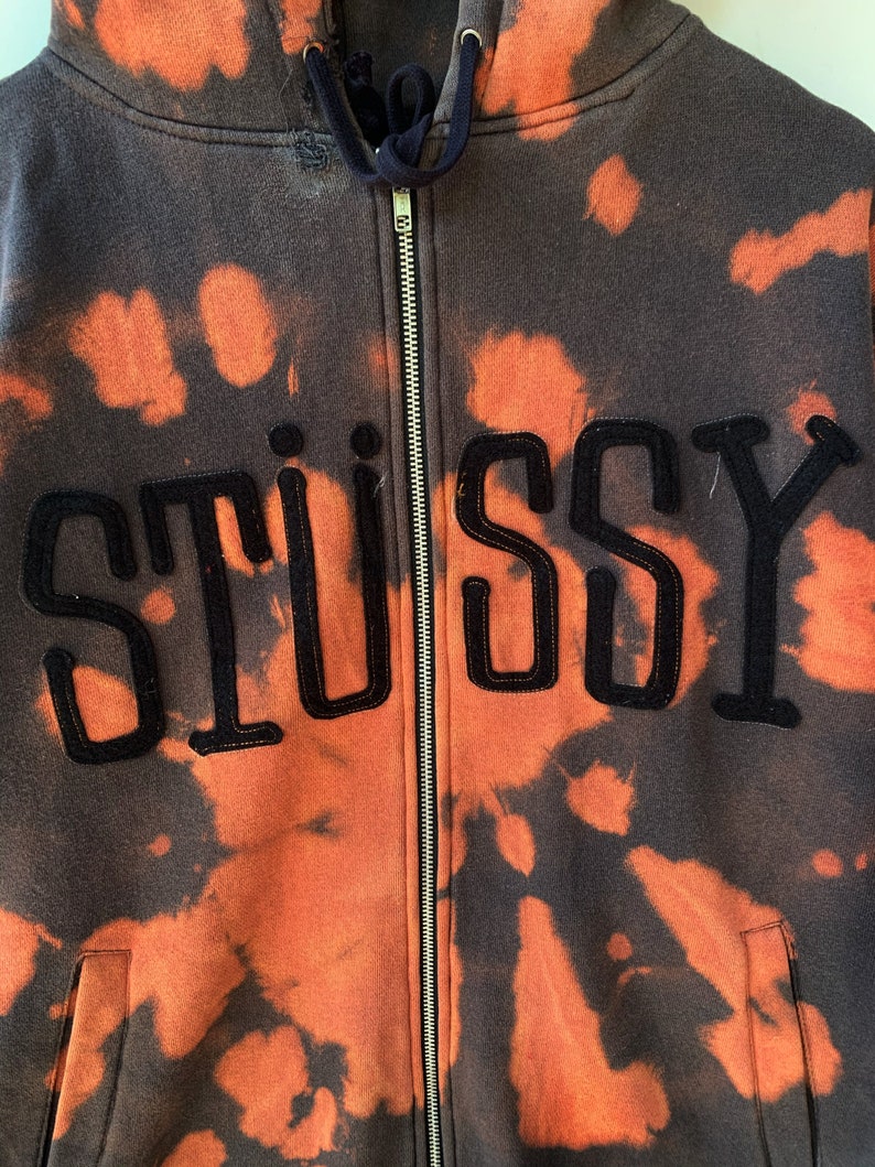 Vintage Bleach Art Stussy Sweater HoodieSize LHooded2000sFull ZipsSpell Are Pop OutNice Bleach Pattern.
