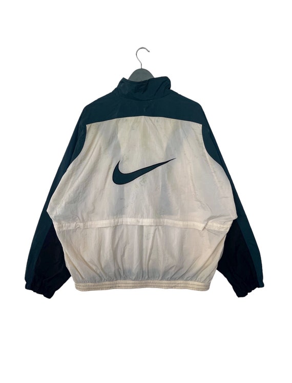 90s NIKE ロゴ刺繍 フード付き ナイロンジャケット NAVY L