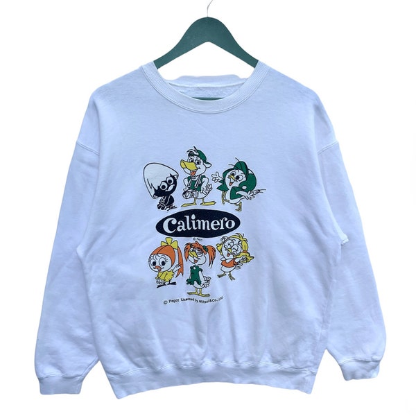 Vintage 90s Calimero Cartoon Sweatshirt/White Colour/Disney/Streetwear/Rare/Movie/Anime/Japanese/Cartoon Network