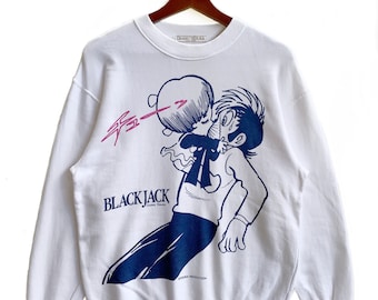 Vintage Osamu Tezuka Anime Blackjack Sweatshirt/Size L/White Colour/Crew Neck/Long Sleeve/Rare Item/90s/Big Print.