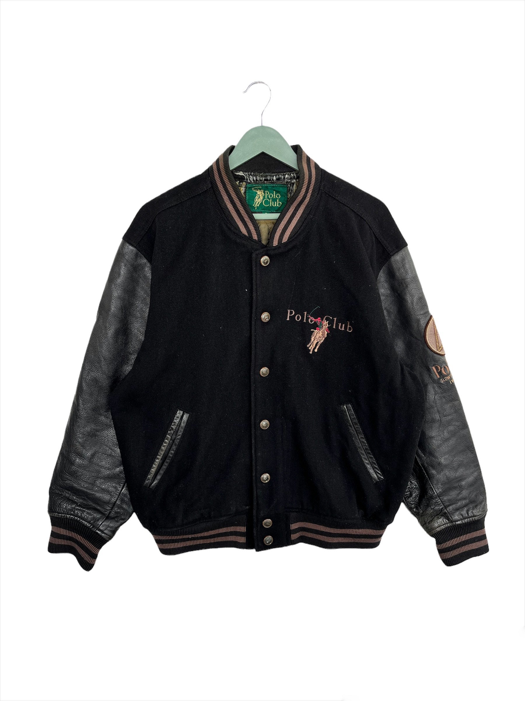 Vintage 90s Polo Club Varsity Jacket/black Colour/leather Vintage 90s Polo Club Varsity Jacket/black Colour/leather