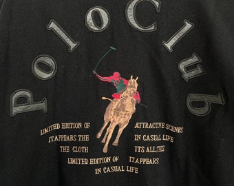Vintage 90s Polo Club Varsity Jacket: Black Wool With Leather